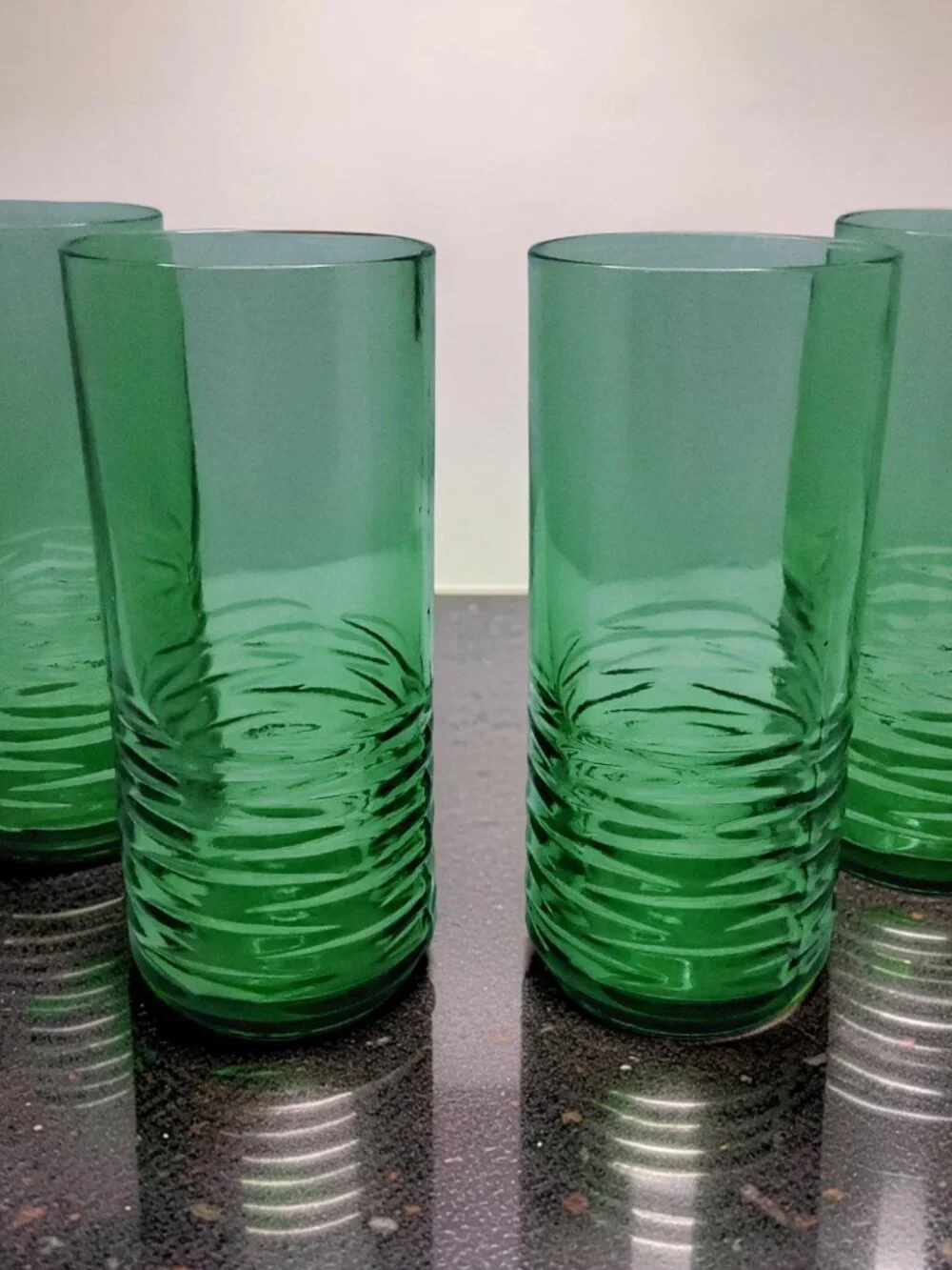 Vintage set of 4 Anchor Hocking sea moss green ribbed 8oz juice glasses